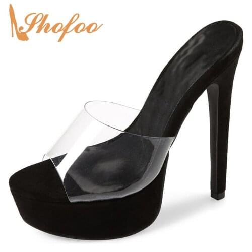 Black Nude PVC High Thin Heels Platform Sandals Woman Stilettos Large Size 11 15 For Ladies Dress Clear Shoes Fashion Holidays