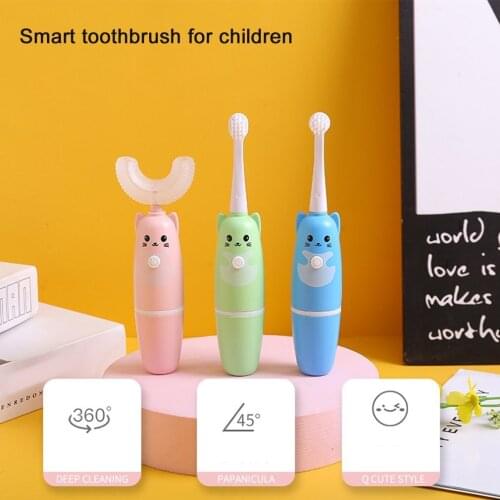 Children U Shaped Electric Toothbrush Waterproof Food Grade Teeth Silicone Cleaning Brush Battery Operated For 3-12 Children