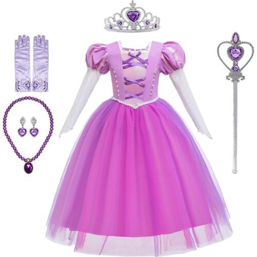 Kids Dresses Children Costume Purple Princess Girls Dress Cosplay Halloween Purim Holiday Fancy Dress up for Girls