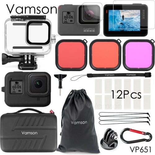 For Gopro Hero 8 Black Accessories Waterproof Protection Housing with base Mount Protective Red Filter for Gopro Hero 8 Black