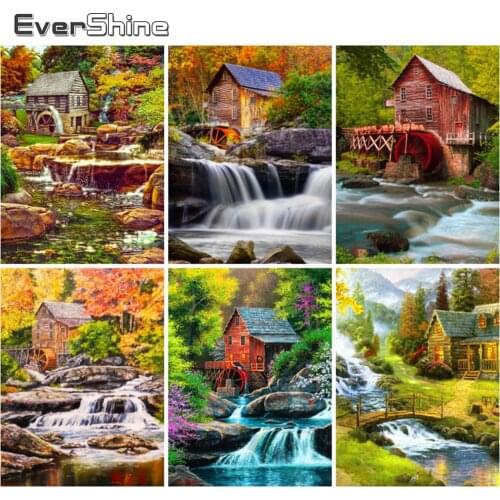 Evershine 5D DIY Diamond Painting House Diamond Mosaic Waterfall Full Square Round Scenery Embroidery Sale Home Decoration