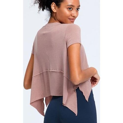 Irregular Hem Slit Yoga Shirts Women Loose Breathable Quick-Drying Sports Top Summer Thin Outdoor Running Short Sleeve T Shirt