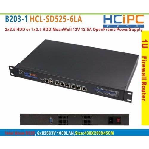 HCiPC B203-1 HCL-SD525-6LA-System, ATOM D525,6LAN 1U Firewall System/Router, 6x82583V LAN Router, Firewall Motherboard