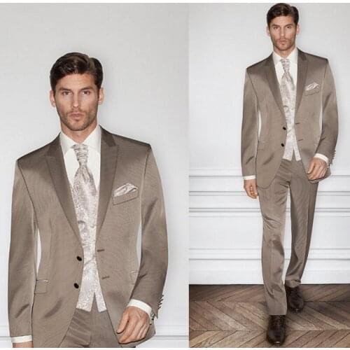 Handsome Grooms Tuxedos 2 Pieces Set ( Jacket + Pants ) Peaked Lapel Slim Fit Suits Party Wedding Groomsmen Marriage Coat