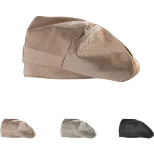 LDSLYJR 2021 Autumn winter pu Solid Color adjustable beret hats for Women and girl Painter hat Beanie cap 09