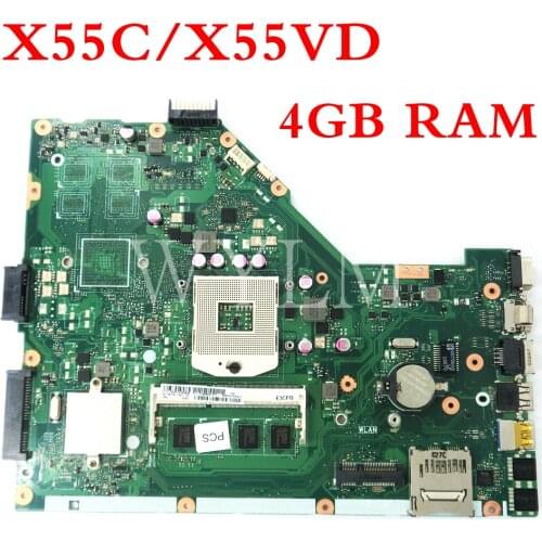 X55C with 4GB RAM motherboard REV2.1/2.2 For ASUS X55C X55VD X55V X55CR HM76 DDR3 Laptop mainboard 60-N0OMB1100-C01 100%Tested