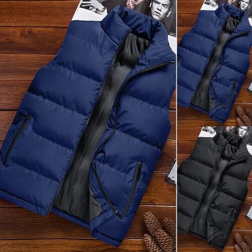 2020 Men Winter Solid Color Sleeveless Vest Jacket Stand Collar Thick Warm Waistcoat men clothing men jacket мужская куртка