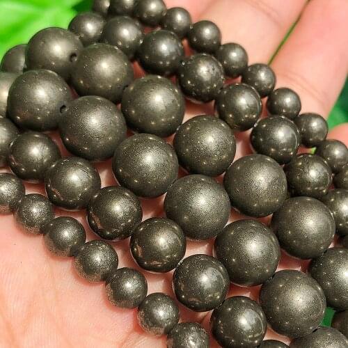 Natural Stone Iron Pyrite Round Loose Mineral Beads For Charms Handicrafts Jewelry Making Diy Bracelet 4/6/8/10mm