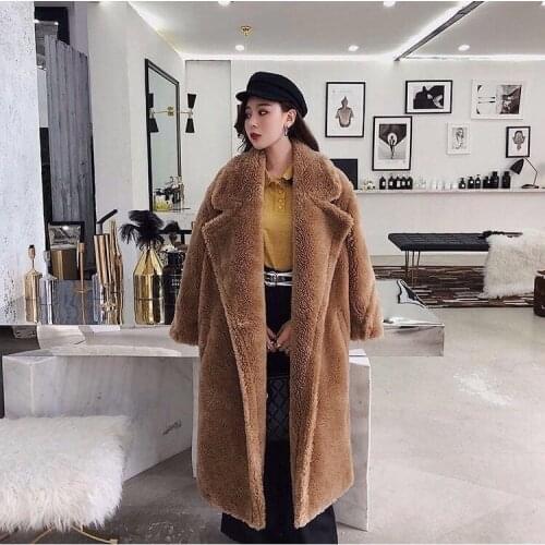 2019 New Coat Faux Fur Long Coat Women Lamb Fur Coat Fake Fur Thick Warm Curly Teddy Coat New Collection Winter Female Clothes