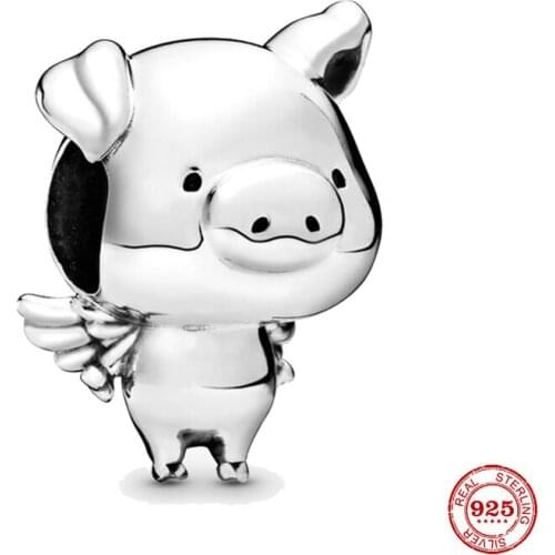 New 925 Sterling Silver Bead Pippo the Flying Pig Charm ​​​DIY Fine Beads Fit Original Pandora Charms Bracelet Jewelry 2021