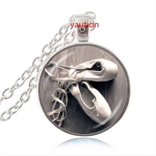 Dancing Ballet Dancer Shoes Glass Cabochon Tibet silver pendant chain necklace
