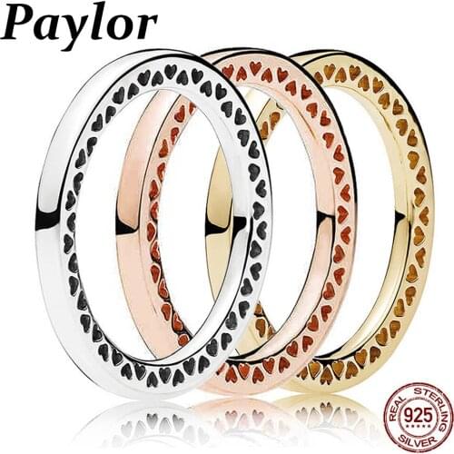 Paylor 3 Color 925 Sterling Silver Heart Rings Simple Stackable Fashion Instagram Jewelry For Women Engagement Couple Gift