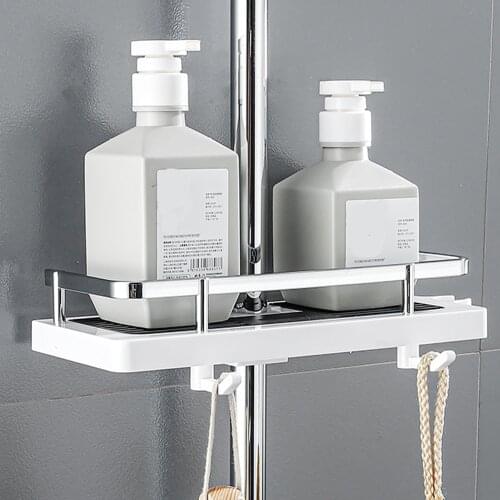 Shower Shelf Shampoo Rack Lifting Rod Organizer Shelf With Hooks Soap Holder Bathroom Accessories Toliet Storage Rack