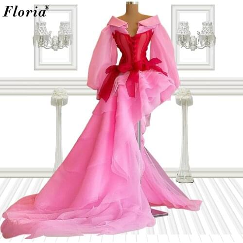 Plus Size Long Sleeves Celebrity Dresses For Women 2021 Special Red Carpet Runaway Dresses Evening Wear Pink Haute Couture Robes