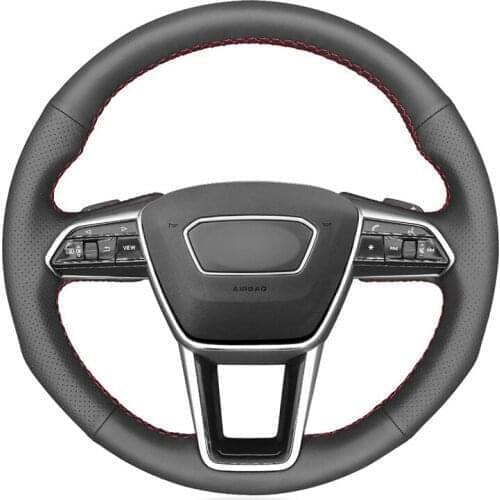 Hand-stitched Black Artificial Leather Car Steering Wheel Cover for Audi A6 (C8) Avant Allroad 2018-2019 A7 (K8) 2018-2019 S7