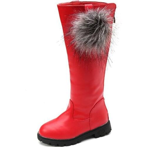 Knee-High Girls Boots 2020 Winter Autumn Side Zipper High PU Leather Waterproof Princess Shoes Children Plush Warm Kids Botas