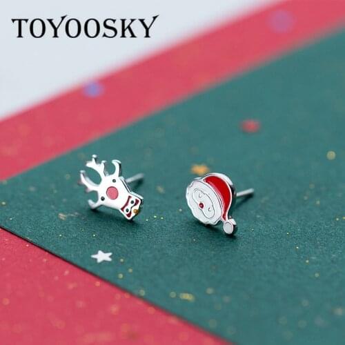 2019 New 925 Silver Stud Earrings Santa Claus Deer Enamel Process Red Color Christmas Contracted Jewelry Wholesale