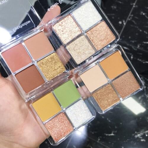 Sherkwei four color eye shadow BLING flash powder pearl light plate portable diamond super flash Unicorn eye shadow disc ins