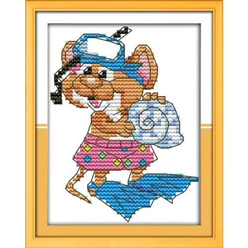 The sport mouse (8) - dive cross stitch kit 14ct 11ct count print canvas stitches embroidery DIY handmade needlework plus
