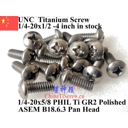 Titanium screws 1/4-20x1/2 1/4-20x5/8 1/4-20x3/4 Pan Head PHIL Driver Ti GR2 Polished 10 pcs
