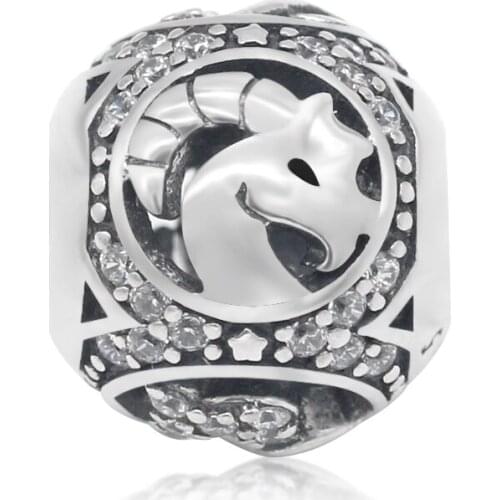 Vintage 925 Sterling Silver Capricorn Beaded Pendant Suitable for Pandora Bracelet Bracelet DIY 12 Constellation