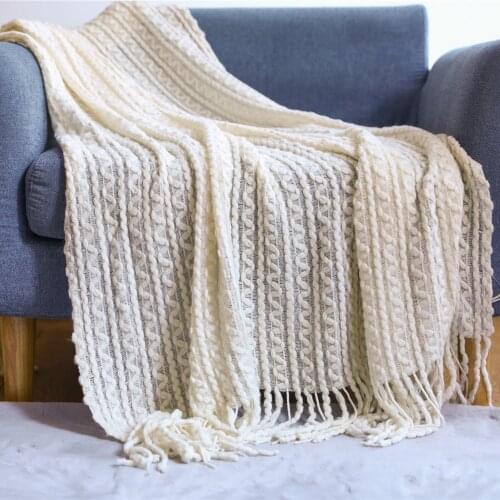 Knitted Blanket Soild Color Sofa Throw Decorat Blanket With Tassels Travel Nap Blankets Air Condition Blankets Bed Decorative