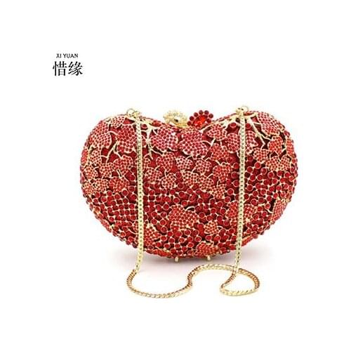 XIYUAN Hollow Out Women Red Diamond Evening Bags Metal Minaudiere Purses Handbags Bridal Wedding Crystal Handbag Clutch Purse