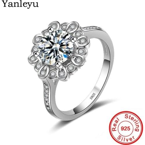 Yanleyu Original Solid 925 Sterling Silver Wedding Bands Finger Ring 1.5 Carat Cubic Zircon Engagement Ring Fine Jewelry PR150