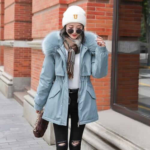 Women Parkas Wool Liner Hooded with Fur Long Sleeve Ladies Short Winter Jacket Thick Warm Coats Outwear for Female 2021 New