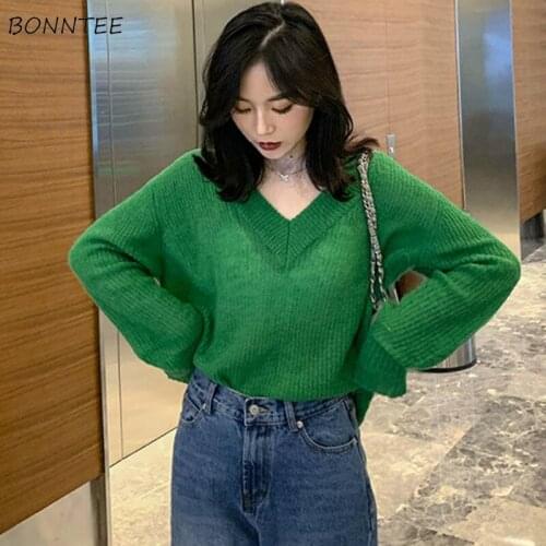 Pullovers Women Plus Size 3XL V-neck Solid Full Sleeve Smocking Hollow Out Knitting Basic Daily Simple Elegant Soft Ulzzang Tops
