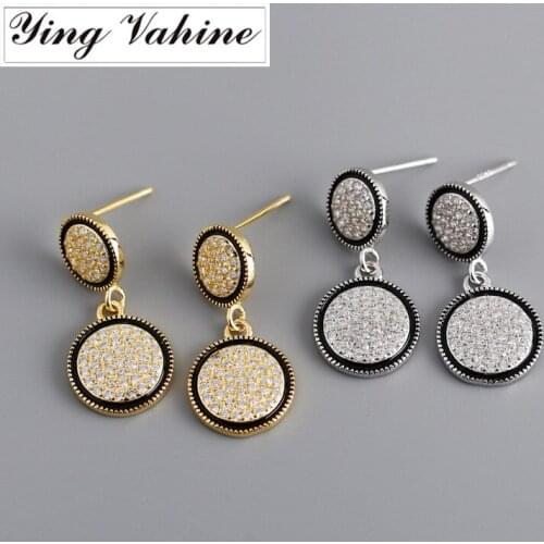 Ying Vahine 100% 925 Sterling Silver Shiny Circle Pendant Stud Earrings for Women