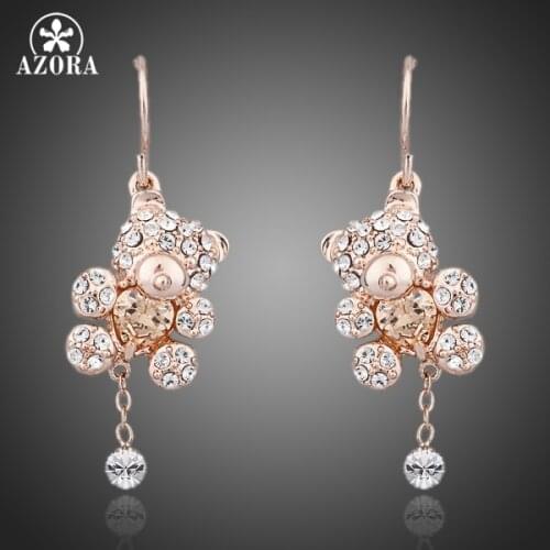 AZORA Lovely Rose Gold Color Austrian Crystals Paved with Heart Shape Zircon Bear Jewelry Earrings TE0064