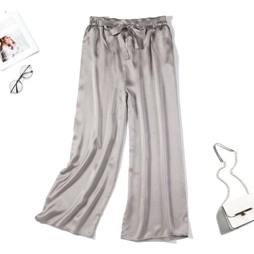 Womens 100% Pure Silk Loose Long Pants Trousers one size black navy JN011