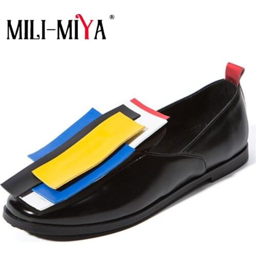 MILI-MIYA New Design Women Flat Pu Leather Round Toe Mixed Colors Slip-On Casual Spring/Autumn Shoes Plus Size 34-43