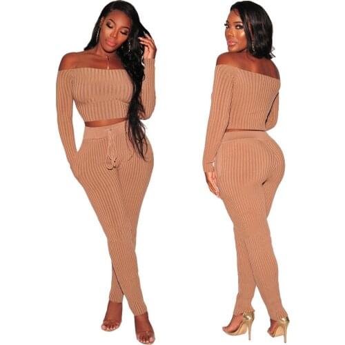 Women two piece set Sexy tube crop top Knitted Pants Plus size Clothing Tights