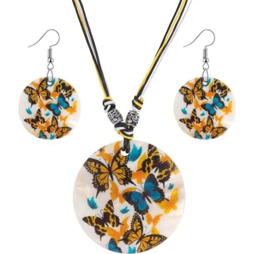 Summer Colorful Enamel Flower Heart Shell Jewelry Sets Women African Costume Jewelry Rope Chian Maxi Necklace Earring Set