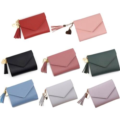 Women Simple Short Wallet Tassel Coin Purse Card Holders Handbag Red Gray Blue Black Lady Wellet
