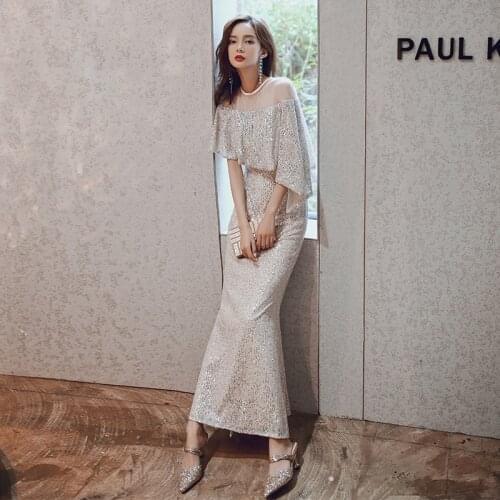 Evening Dress Champagne Shining Sequined Formal Evening Dress For Women Halter Sleeveless Mermaid Long Gown Robe de soiree K137