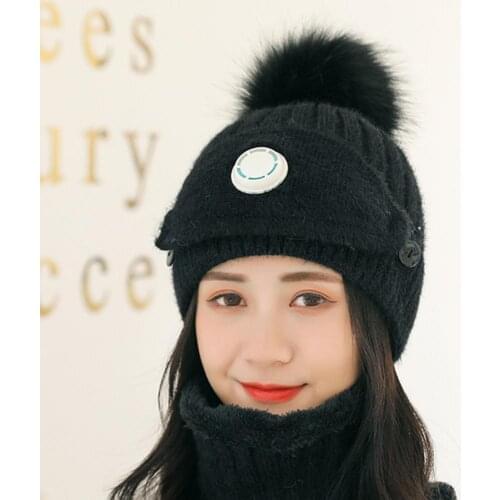 Scarf Winter Warm Women Knitted Beanie Cap Pompon Hat Scarf Neckerchief Face Cover Set