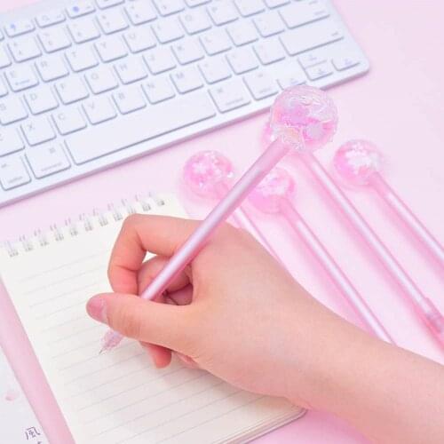 1PC Creative Stationery Cute Gel Pens Pink Sakura Flow Oil Pen Korean for Girl Kawaii School Office Supplies Novelty Gifts