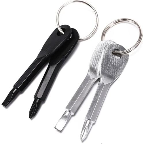 2Pcs EDC Screwdriver Set Pocket Outdoor Tool Set Multitool Keychain Sliver Black Stainless Steel Multi Tools Key Ring