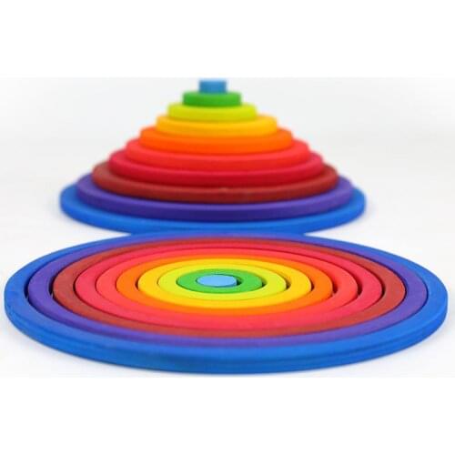 20pcs Wooden Montessori Rainbow Circle Stacking Toys Nordic Style Natural Wood Blocks Kids Creative Games Jenga Educational Toys
