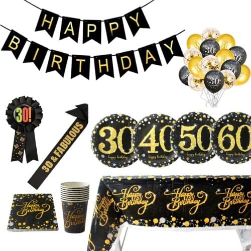 30th Theme Birthday Party Balloon Decorations Adult Disposable Tableware Paper Banner Letter Garland 40 50 60 Years Party