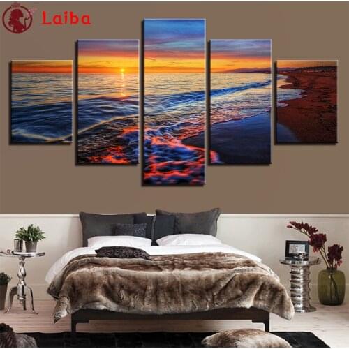 5D DIY Diamond Painting Sunset beach landscape cross stitch full square/round diamond embroidery mosaic painting5pcs