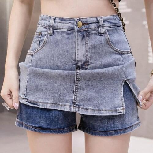 5XL Plus Size high waist Womens shorts 2021 summer new fashion casual wild split denim short skirt pants Korean