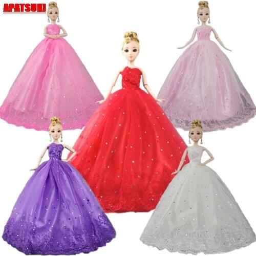 Doll Accessories DIY Toy for Girls Lace Evening Party Gown Dress for Barbie Doll Outfits Clothes Wedding Dress for Barbie