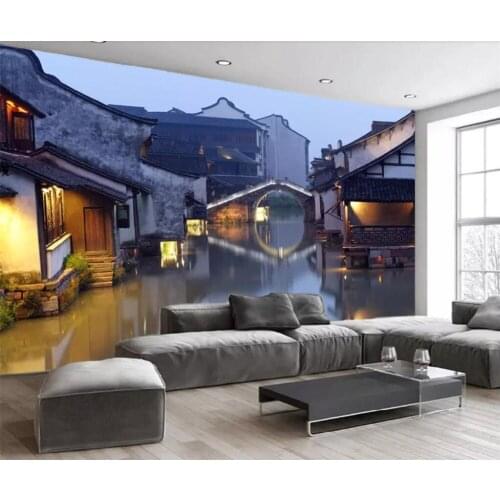 Beibehang Custom large wallpapers 3d Mural Jiangnan Water Village Building Restaurant Living Room Background Wall paper 3d mural