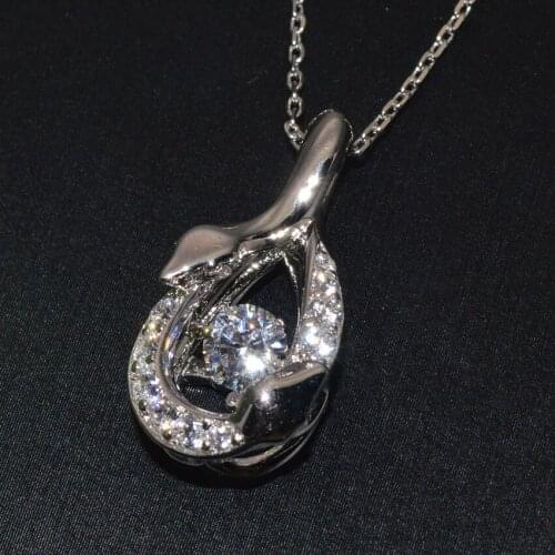 925 Sterling Silver Double Snake Coiled Waterdrop Shape Pendant Necklace Flashing CZ Setting Fashion Women Gift Jewelry