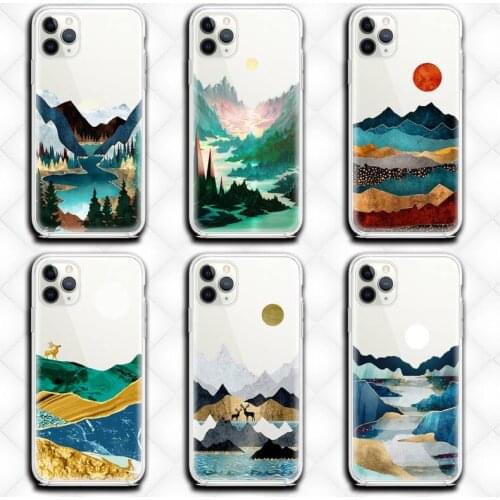 Hand painted Landscape art sunset deer Phone Case Clear for iphone 12 11 Pro max mini XS 8 7 6 6S Plus X 5S SE 2020 XR cover