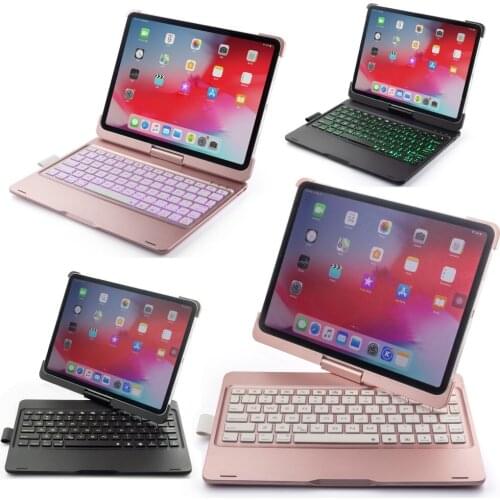 Russian/Hebrew/Spanish 7 Color LED Backlight 360 Degree Rotary Wireless Bluetooth Keyboard Stand Case For Apple iPad Pro 11 2018